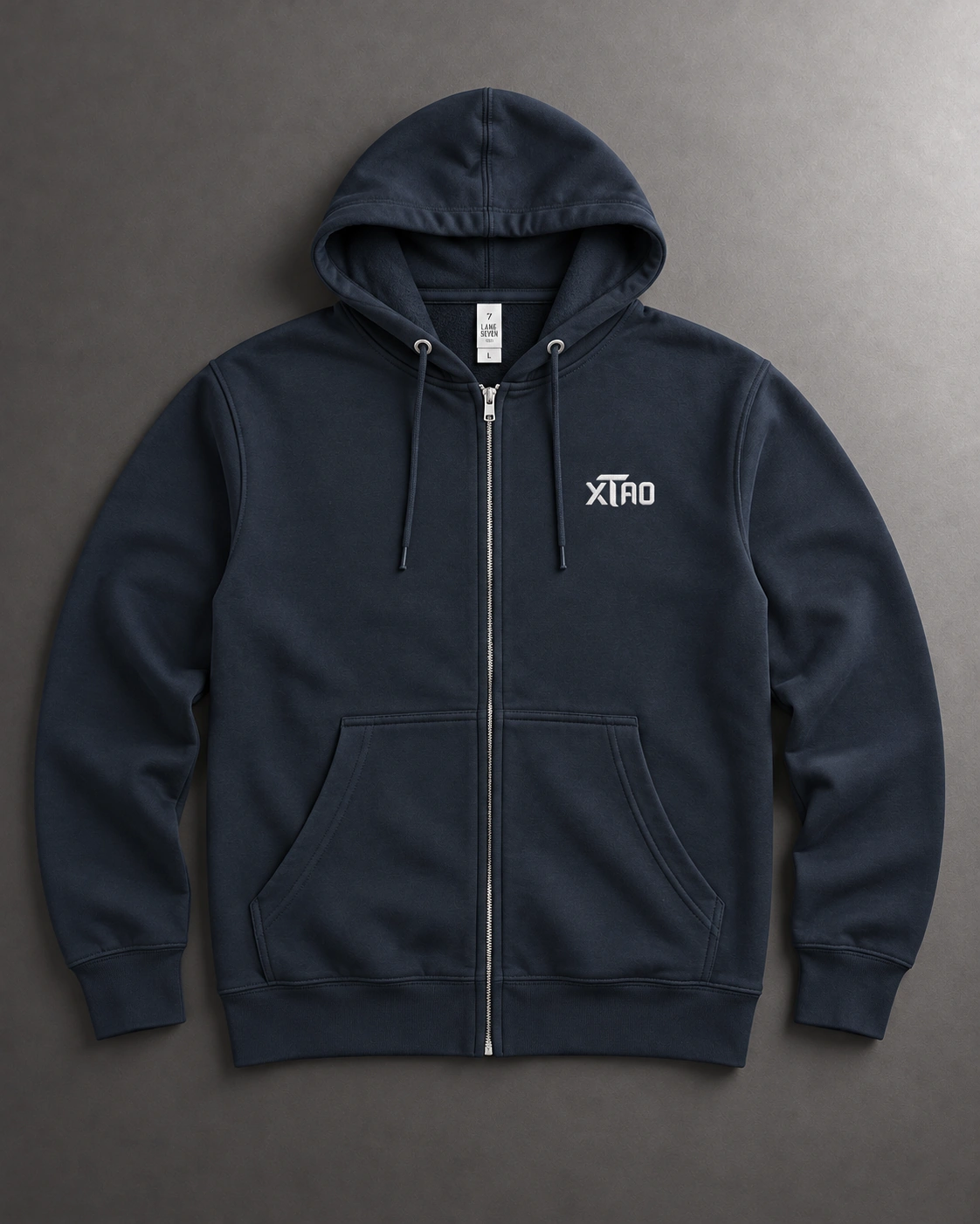 Navy Zip Hoodie, front view