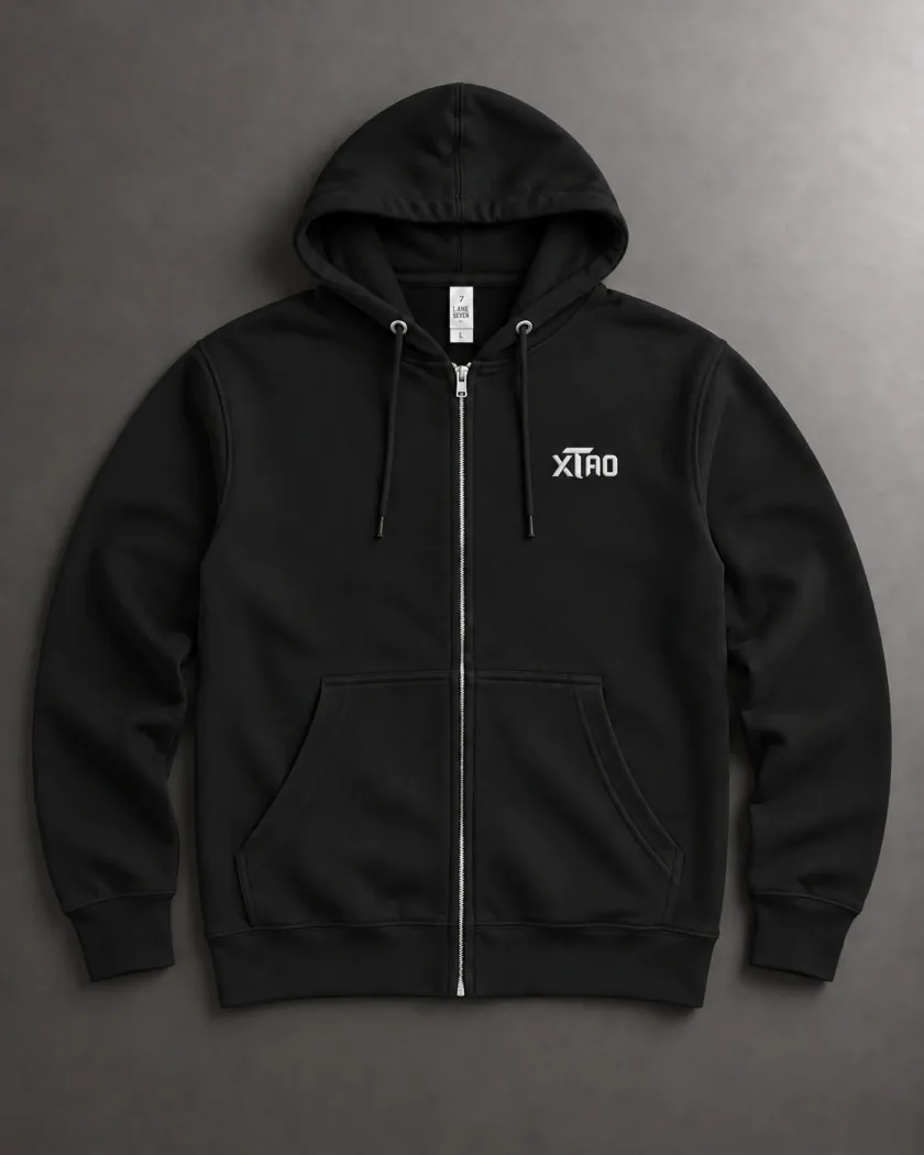 Black Zip Hoodie, front view