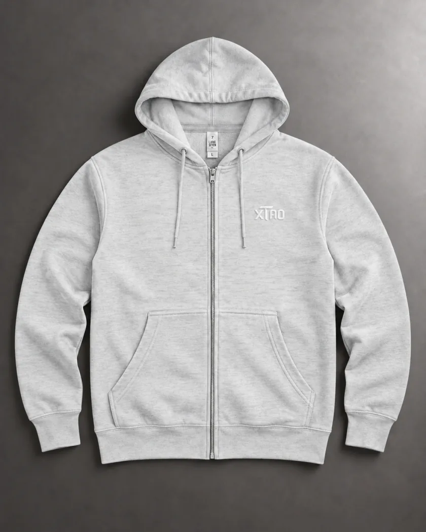 Grey Zip Hoodie, front view
